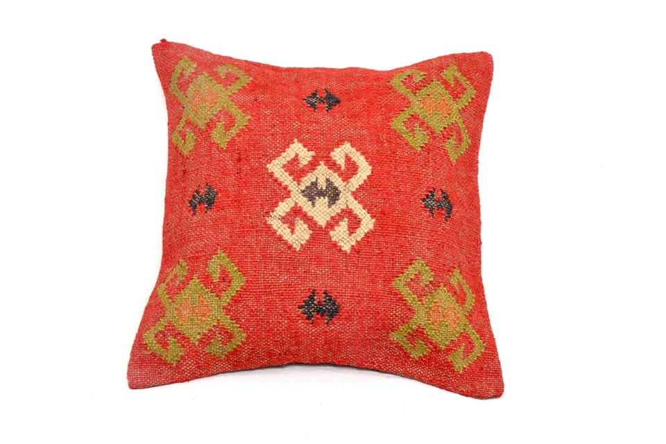Capa almofada de juta Kilim feita à mão indiana quadrada vermelha decoração para casa fronha 18x18 - Imagem 2 de 4