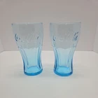 Coca Cola Aqua 6” Tall Glasses Aquamarine Bright Blue Vintage Set/2