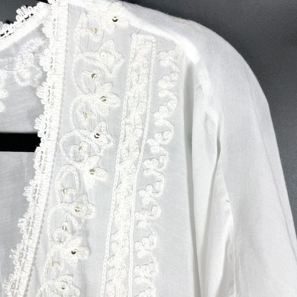 Maxi Vestido Melissa Odabash Caftán Blanco Cuello en V Ojales Lentejuelas Talla Única Foto 3 de 4