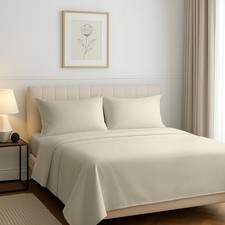 Carressa Linen 100 Egyptian Cotton Queen Sheet Set 4 PC Ivory Sateen 17" Deep
