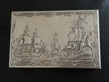 Vintage kleine Deckeldose Motiv Segelschiffe - Deckel wahrscheinlich versilbert.