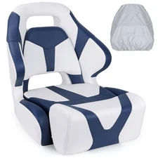 NORTHCAPTAIN White/Navy Blue Sport Flip Up Boat Bucket Seat with Boat Seat Cover