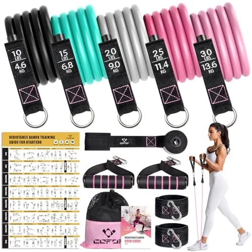 Resistance Bands with Handles for Women, 5 Level Exercise 10-100 LBS Colour