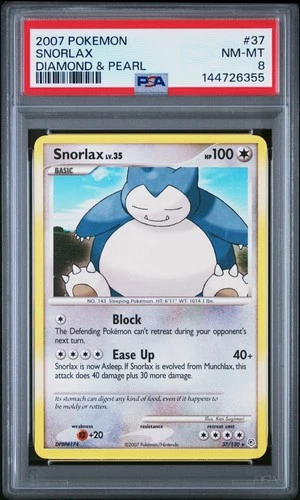 2007 POKEMON DIAMOND & PEARL #37 SNORLAX PSA 8
