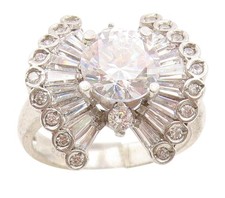 925 Sterling Silver Vintage Ring Round  Baguette Cut CZ Band Sz 8 RG35277