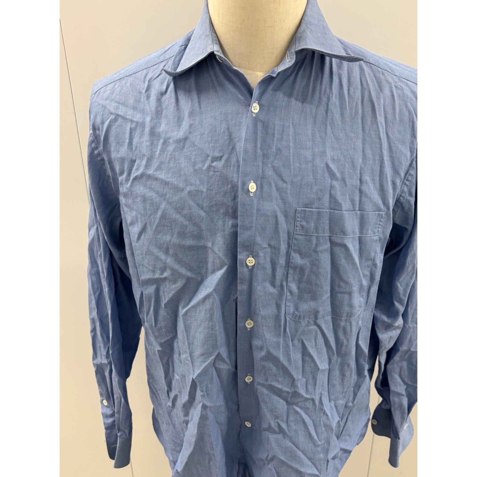 Giorgio Armani Le Collezioni Mens Blue Textured Dress Shirt Made in Italy Size L