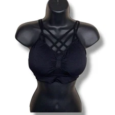 M Dynamic Seamless Apparel Black Strappy Bralette Removable Cups Fitted Cage Bra