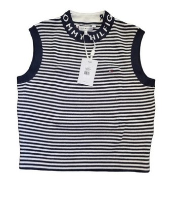 Tommy Hilfiger Marke gerippt ärmellos gestreift himmel/weiß Top Alter 12 REF CT