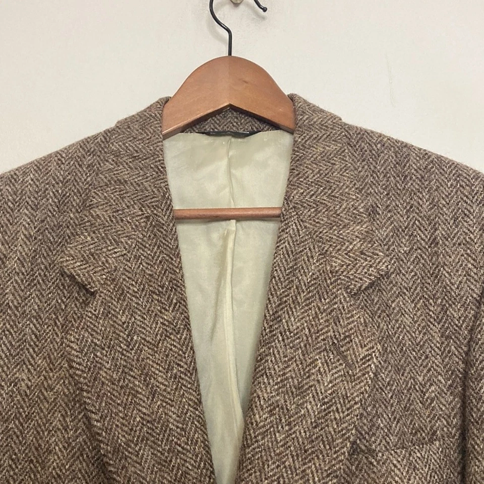 Vintage Harris Tweed Sport Coat Mens 44L Brown Wool Herringbone Made in Canada Foto 4 de 4