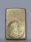 Customized Zippo Lighter With A Gold Walking Liberty Replica Coin