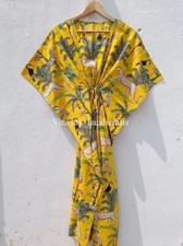Indian Vintage 100% Cotton Women Maxi Kaftan Dress, Night Wear Casual Kimono