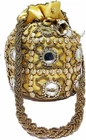 HANDMADE INDIAN ETHNIC CLUTCH SILK POTLI BATWA POUCH BAG WITH METAL BEADWORK
