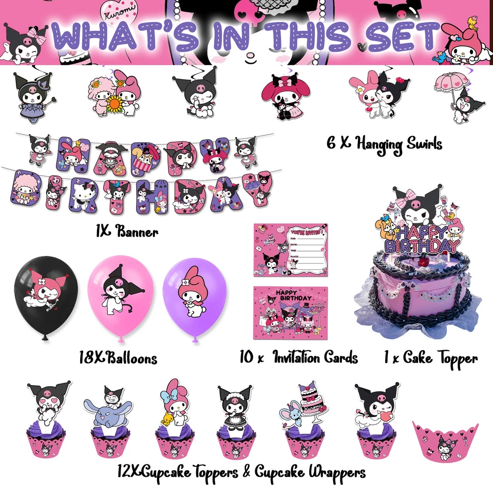 Kuromi Birthday Party Supplies Banner Balloons Cake Topper Home Decoration Sets - Изображение 2 из 4