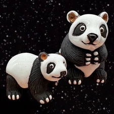 LEPS Peru Folk Art Pottery Panda w Cub Clay Handmade Figurine Marked 2 Set 2”T