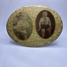 Vintage Antique  Celluloid Tin Oval Pictures Of Woman And Little Boy