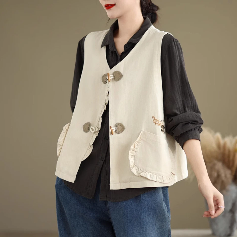 Gilets Sans Manches Brodés Pour Femmes Veste Rétro - Photo 4/4