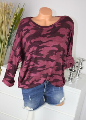 ITALY MODA Pulli CAMOUFLAGE Motive Longsleeve Shirt WEINROT S M 36 38 NEU H/M-63