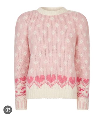 LoveShackFancy Rosie Love Heart Pink Sweater Size small