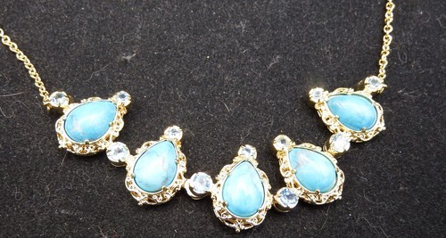 BERIA Collection 18K Over Bronze Faux Turquoise Rhinestone Necklace EXC!! - Picture 2 of 3