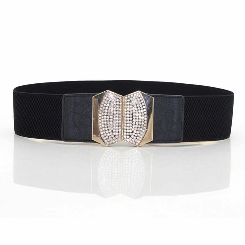 New Ladies Studded Bow Buckle Elasticated Wide Cinch Waistband Belts One Size - Picture 21 of 32