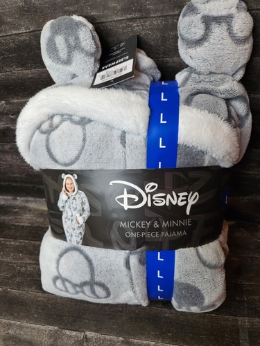 Disney Mickey & Minnie Mouse Pajama One Piece Hooded Character Adult LARGE - Picture 3 of 7