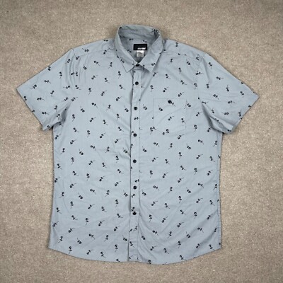Amplify Button Up Shirt Men's Size XL Gray Short Sleeve Roses Floral AOP Causal