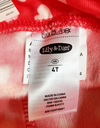 Girl's Toddler Leggings Size 4T Fleece Lined Red with Pink & White Hearts NEW - Picture 3 of 3