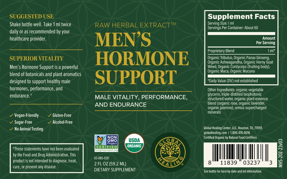 Apoyo hormonal orgánico para hombres, vitalidad masculina y refuerzo de testosterona - 2 oz Foto 2 de 4