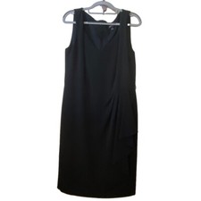 CHETTA B Women's Black Sheath Dress | Sz 12 | Ruffle Sleeveless | Evening Career
