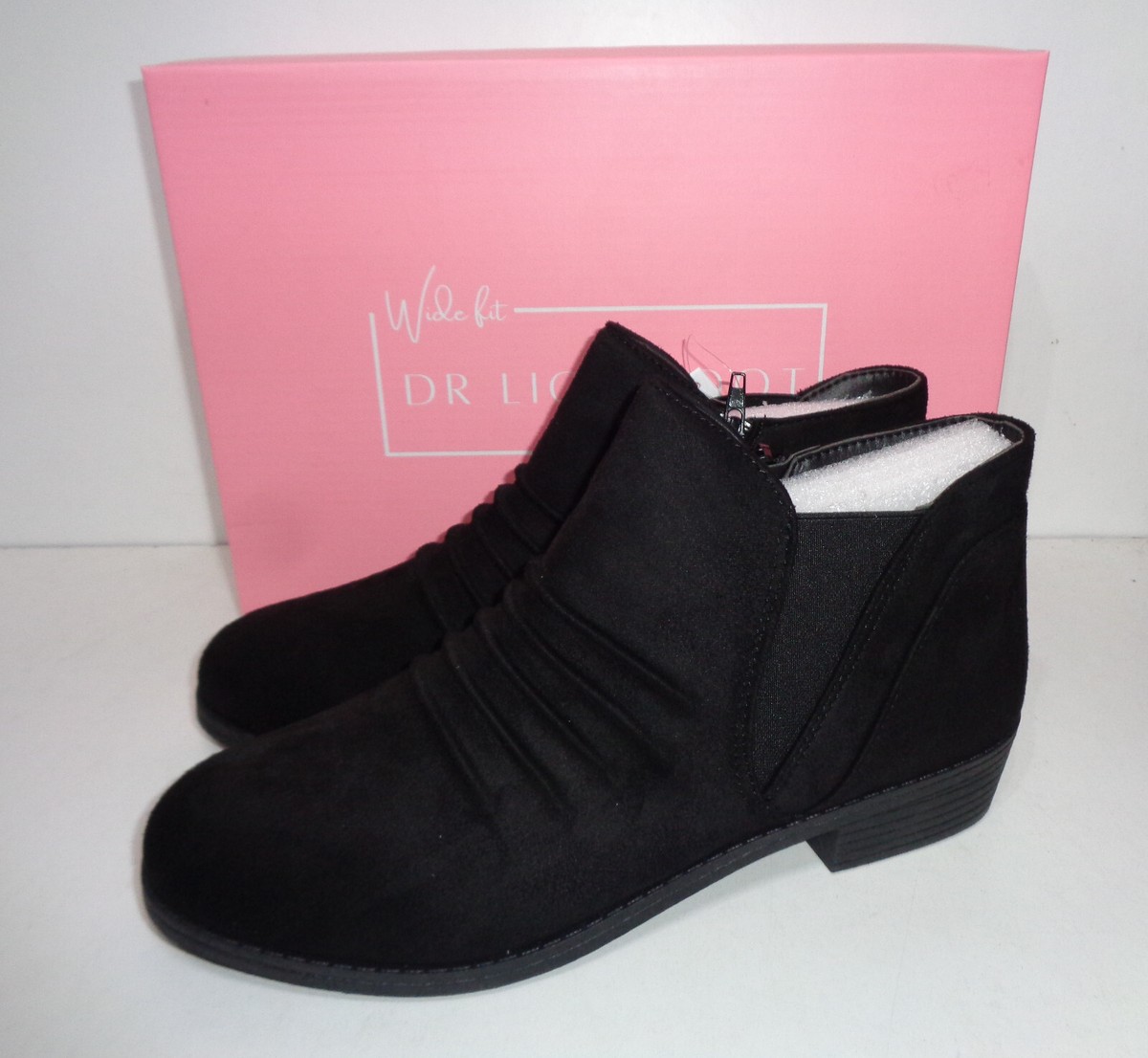 Ladies New Black Womens Wide Fit Zip Up Ankle Boots Low Heel Shoes UK Sizes  3-8