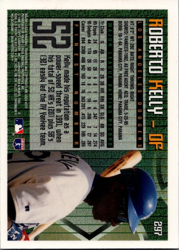 1995 Finest #297 Roberto Kelly Los Angeles Dodgers - Image 2 of 2