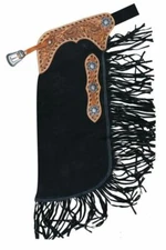Black Suede Leather Western Horse Saddle Fancy Chinks Chaps For Work or Rodeo
