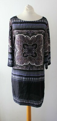 Laura Clement Scarf Print Shift Dress Blue Size UK 8 SALEb QQ 13