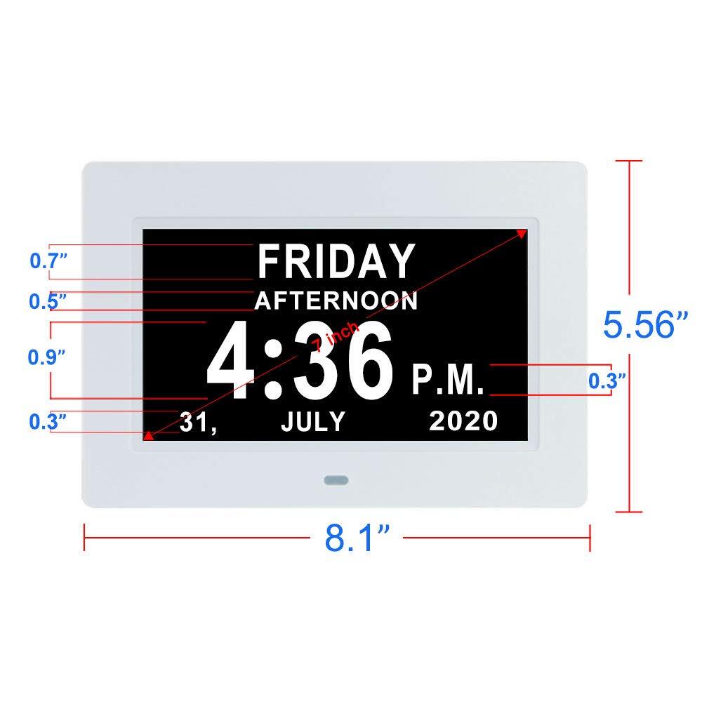 SSINI Digital Calendar Dementia Alarm Clock With Day And Date For Elderly - 15 Alarms 5 Colors Display Large Display Alzheimers Clock Large Digital Clock For Seniors (7in Black - View #3