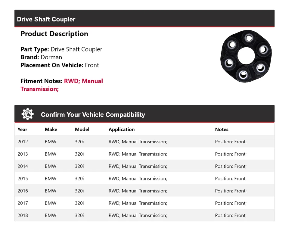 Муфта переднего приводного вала для BMW 320i RWD Dorman 2012-2018 годов выпуска 2013 2014 2015 2016 годов выпуска - Изображение 2 из 4