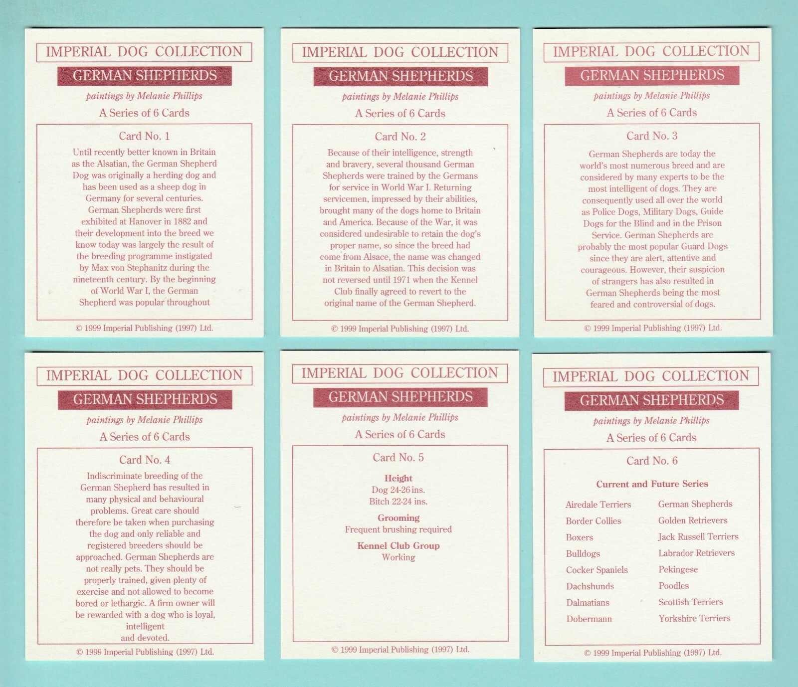 DOGS - GERMAN SHEPHERDS - SET OF L6 CARDS - IMP. PUBLISHING LTD. - 1999 - Picture 2 of 2