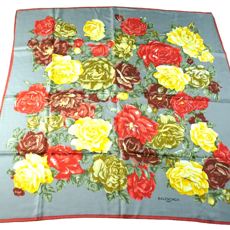 AUTÉNTICO Lujo BALENCIAGA Floral Vintage Mujer Sarga Seda Bufanda Cuadrada 34" Foto 4 de 4