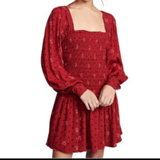 NWT Free People drop waist ruby cosmo puff sleeve dress
