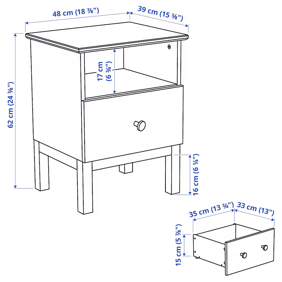Ikea Tarva Bedside Drawer / Side Table / Nightstand Black Stained
