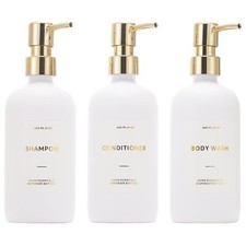 Shampoo and Conditioner Dispenser 21oz 3-Pack Refillable Pump Bottles Shampoo...