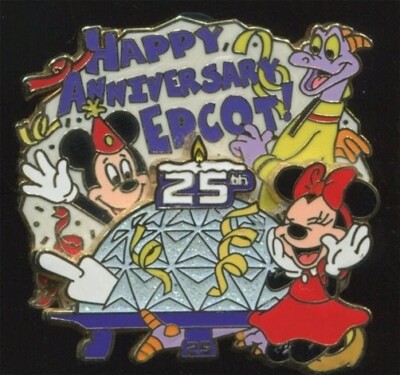 Disney pin Epcot 25th Anniversary Figment Mickey Minnie 3D Spaceship Earth