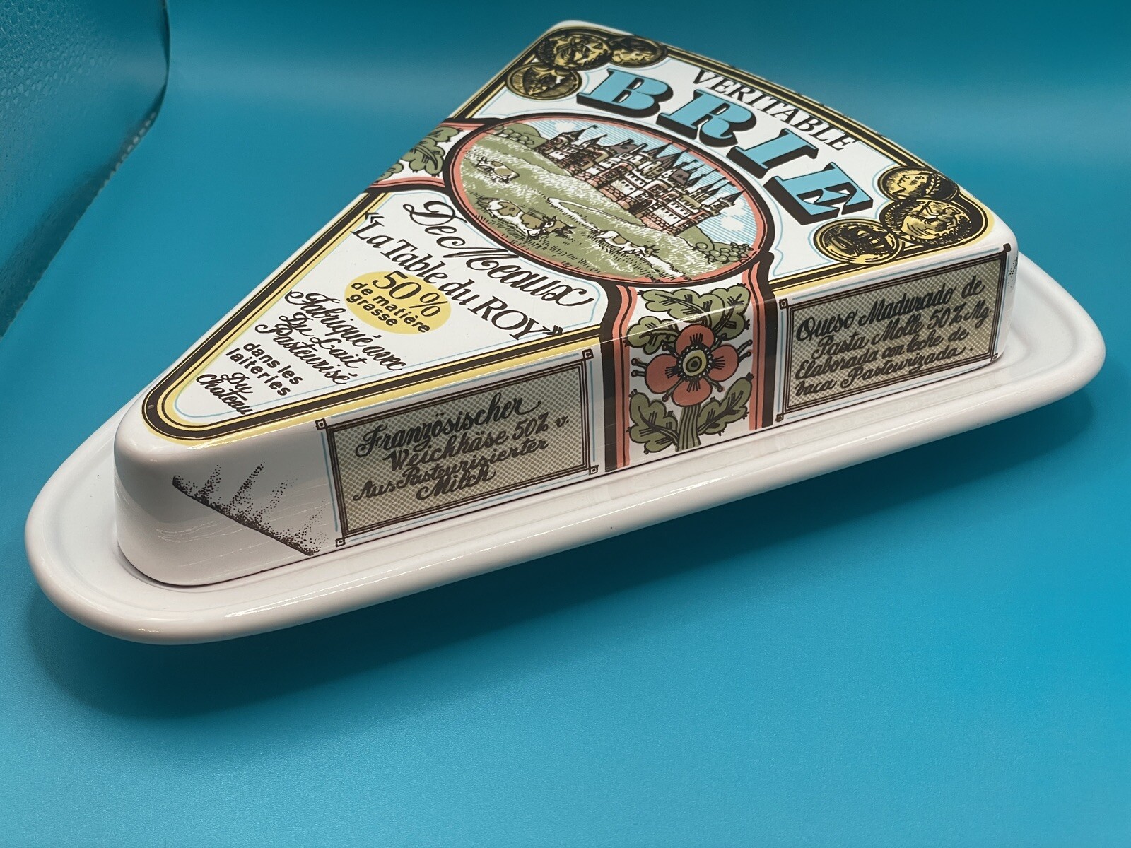 Estello Veritable Brie Pottery Cheese Holder Lidded Tray Made In France 2 pc