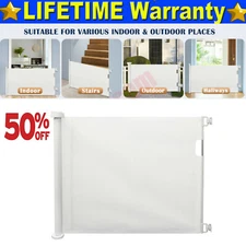 Outdoor Retractable Gate Extra Wide Child Dog Pet Safety Stair Steps Mesh Fence