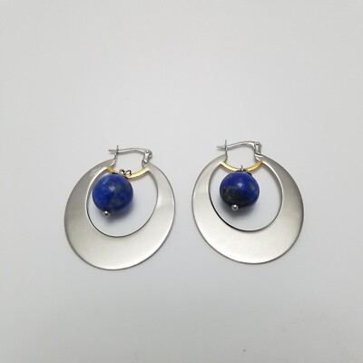 STEPHANIE OCCHIPINTI Lapis Ohrhänger Creolen 2-farbig Edelstahl flach oval blau