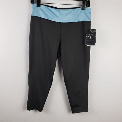 Game Time Women's M Performance Capri Legging Black With Blue Waistband Sporty