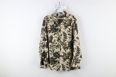 Vintage 90s Streetwear Womens Petite Large Flower Geometric Knit Button Shirt