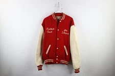 Vtg 60s 70s Burean Holloway Mens 48 Chain Stitch Wool Leather Varsity Jacket USA