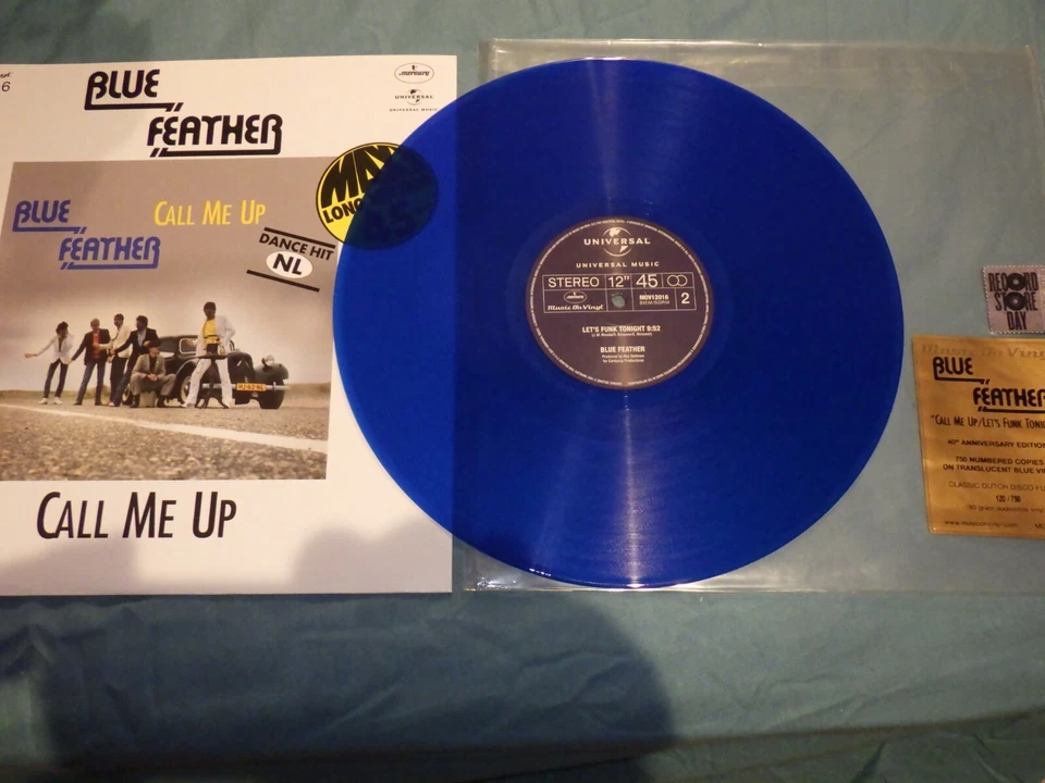 Blue Feather ‎– Call Me Up / Let's Funk Tonight maxi funk neuf 12" vinyl bleu - Photo 3/4