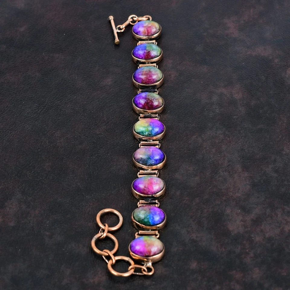 Regalo Para Ella Arco Iris Solar Cuarzo Druzy Pulsera Ajustable Cobre Joyería 6.0" Foto 3 de 4