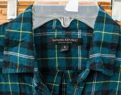 Banana Republic Dillon Shirt Teal Tartan Plaid Button Up Ruffle